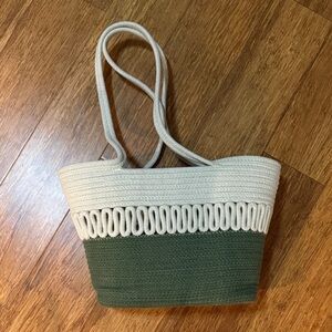 Woven Green and Cream Women's Tote Basket Bag